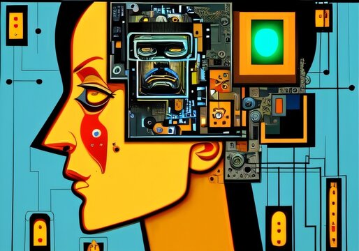 Evil artificial intelligence, humanoid alien robot. Robot with Artificial Intelligence. Created with generative AI tools