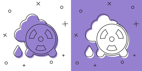 Set Acid rain and radioactive cloud icon isolated on white and purple background. Effects of toxic air pollution on the environment. Vector