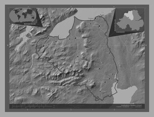 Londonderry, Northern Ireland. Bilevel. Labelled points of cities