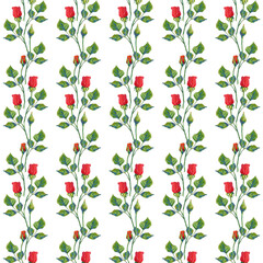 Floral pattern with red roses. Vector seamless pattern with oil or acrylic painting roses