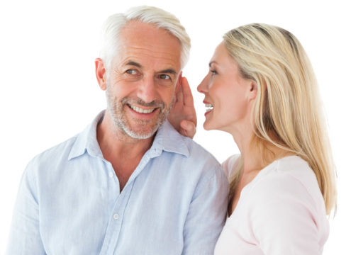 Smiling couple gossiping together - Powered by Adobe