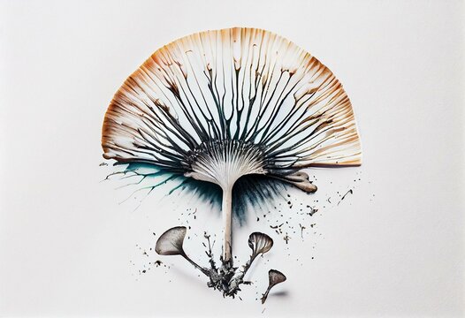 Psilocybin mushroom spore print on white background. Generative AI
