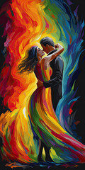 colorful painting romantic couple dance lover, valentine day romance sensual tantra - by generative ai