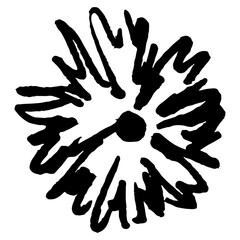 Single daisy flower. Hand drawn linear doodle rough sketch. Black ink silhouette on white background.