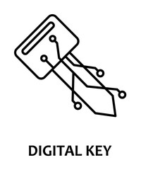 digital key with name icon illustration on transparent background