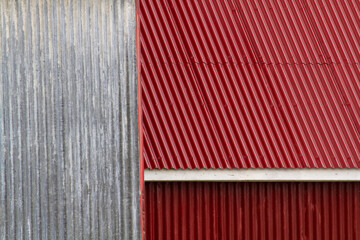 Corrugated metal walls in grey and red at the Stromness whaling station, South Georgia Island; South Georgia Island