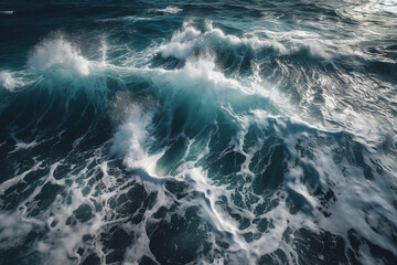 Fototapeta na wymiar A blue ocean with a white wave and the word ocean on itA blue ocean with a white wave and the word ocean on it