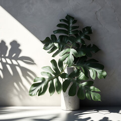 Small Green Lance Shaped Leaves Basks in Sunlight from Window. Generative AI
