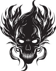 Skull with flames, burning skull, fire skull, black vector on a white background, SVG