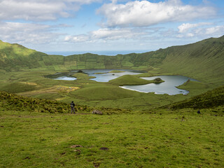 General view of the spectacular Caldeirão, a volcanic crater. Inside, a lagoon was formed.
Corvo Island, Portugal.