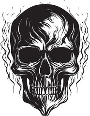 Skull with flames, burning skull, fire skull, black vector on a white background, SVG