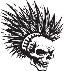 Skull Punk, skull hair, black vector illustration on a white background, SVG