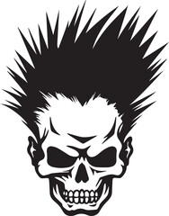 Skull Punk, skull hair, black vector illustration on a white background, SVG