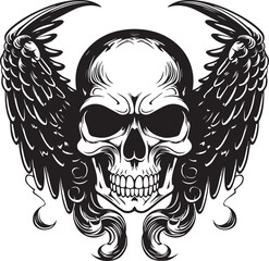 Skull with wings black vector illustration on a white background, SVG