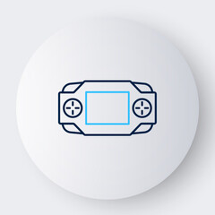 Line Portable video game console icon isolated on white background. Handheld console gaming. Colorful outline concept. Vector