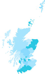 Council areas of Scotland. Blue vector map with labels.