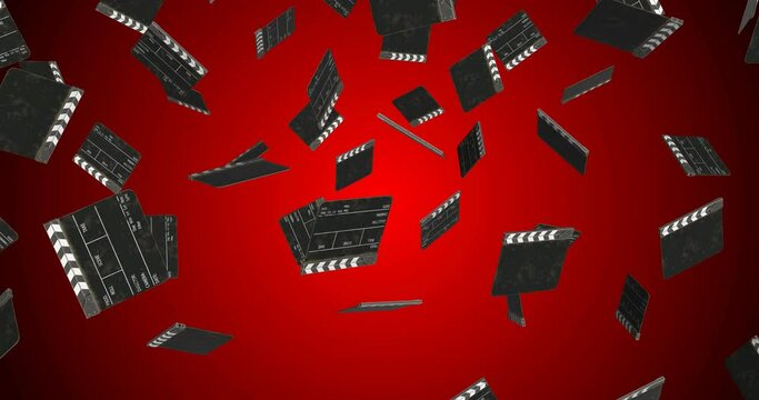 Clapperboards falling slow motion animation
