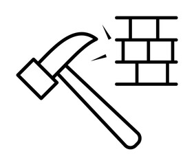 a hammer outline icon illustration on transparent background