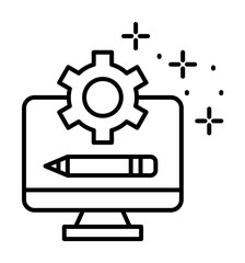 Monitor gear pencil icon illustration on transparent background