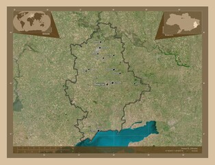 Donets'k, Ukraine. Low-res satellite. Labelled points of cities