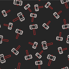 Obraz premium Line Sledgehammer icon isolated seamless pattern on black background. Vector