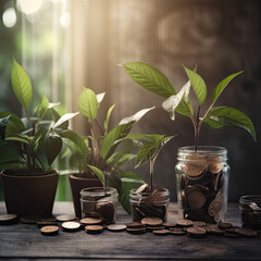 Fototapeta na wymiar Money Tree Growing: Financial Growth and Prosperity Concept Created Using Generative Ai