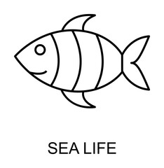 sea life outline icon illustration on transparent background