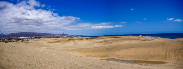 Gran Canaria, Maspalomas, Sand, Strand, Wasser, Meer, Sonne, Dünen, Dunas, Panorama, 