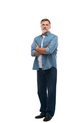 Full length of smiling mature man standing on transparent background