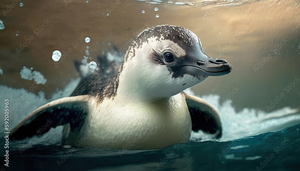 Wall mural Auks frolicking in the water at the zoo Generative AI