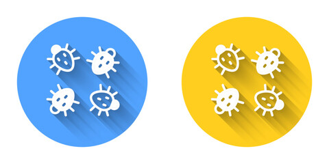 White Colorado beetle icon isolated with long shadow background. Circle button. Vector