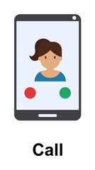 call, smartphone, female color icon illustration on transparent background