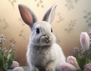 cute easter bunny in flowers