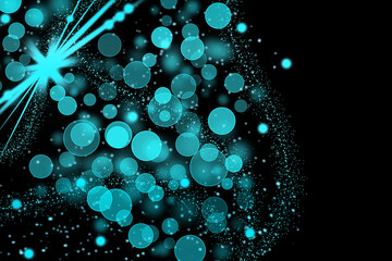 Realistic Colorful bokeh sparkle light effects on black background	