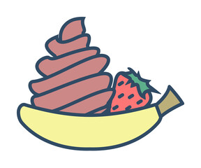 banana ice cream colored dusk style icon illustration on transparent background