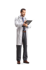 Naklejka na ściany i meble Full length shot of a male doctor standing and writing a document