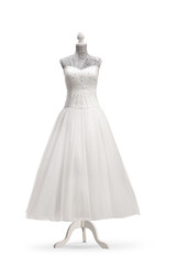 White wedding dress on a mannequin doll