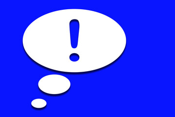 Sprechblase mit Ausrufezeichen vor blauen Hintergrund