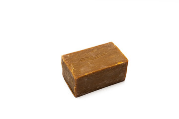 bar of old soap on white background.