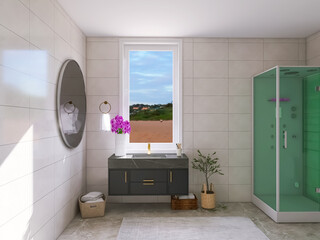 Bathroom design, 3d render, 3d illustration