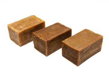 bar of old soap on white background