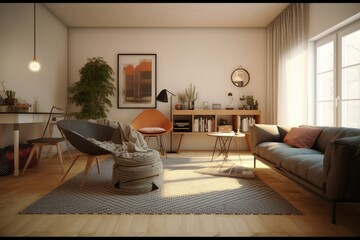Cozy Scandi Home Interior Desig. Photo generative AI