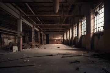 Abandoned Industrial Building: Foundry Factory's Remnant. Photo generative AI