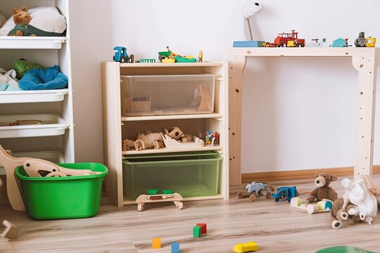 Kids' Room with Lots of Toys. Photo generative AI