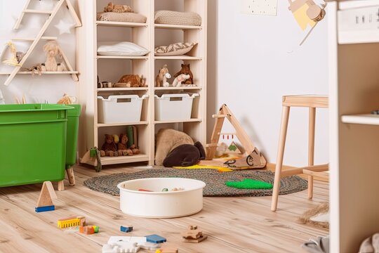 Kids' Room with Lots of Toys. Photo generative AI