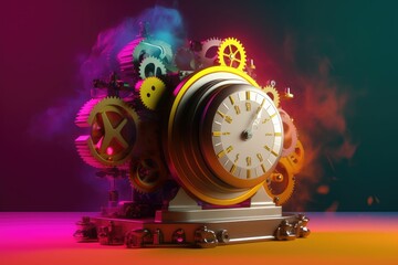 Time travel: brightly colored time machine created by generative ai