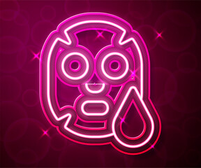Obraz premium Glowing neon line Facial cosmetic mask icon isolated on red background. Cosmetology, medicine and health care. Vector