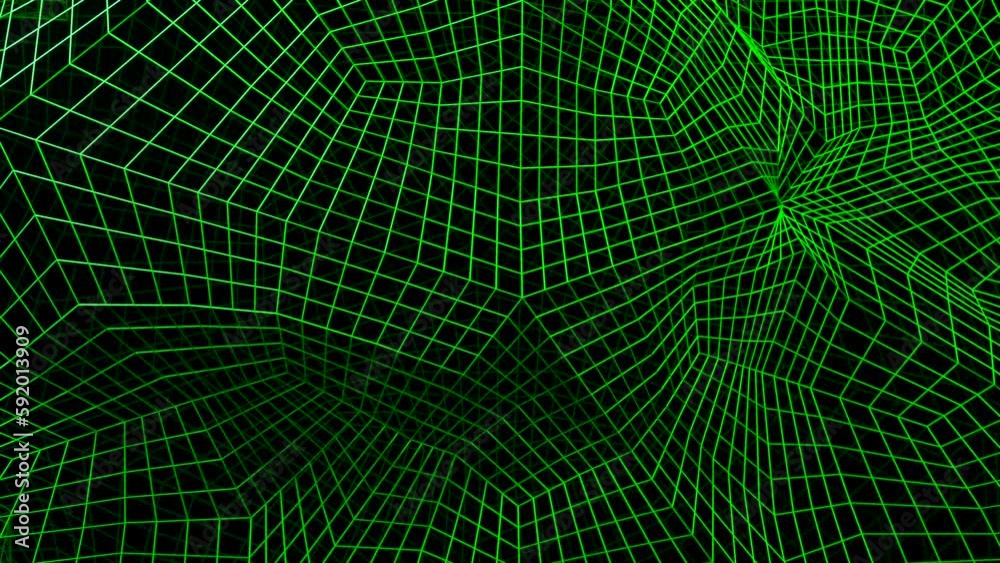 Poster abstract space with curving 3d grid. design. cyber mesh with moving geometric curves. 3d grid in cyb