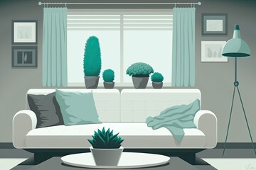 cozy living room with a comfortable couch and a stylish coffee table. Generative AI