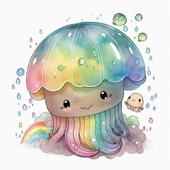 cute animal watercolor illustration for kids jellyfish